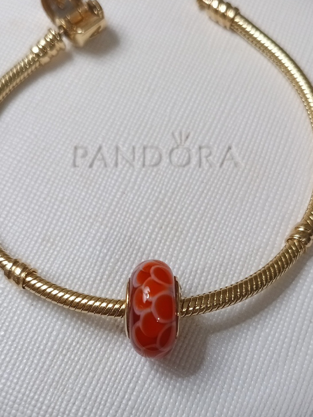 Pandora 14k Gold Orange Murano Glass Orange Lotus Charm (1 Charm)Two Listed Sept